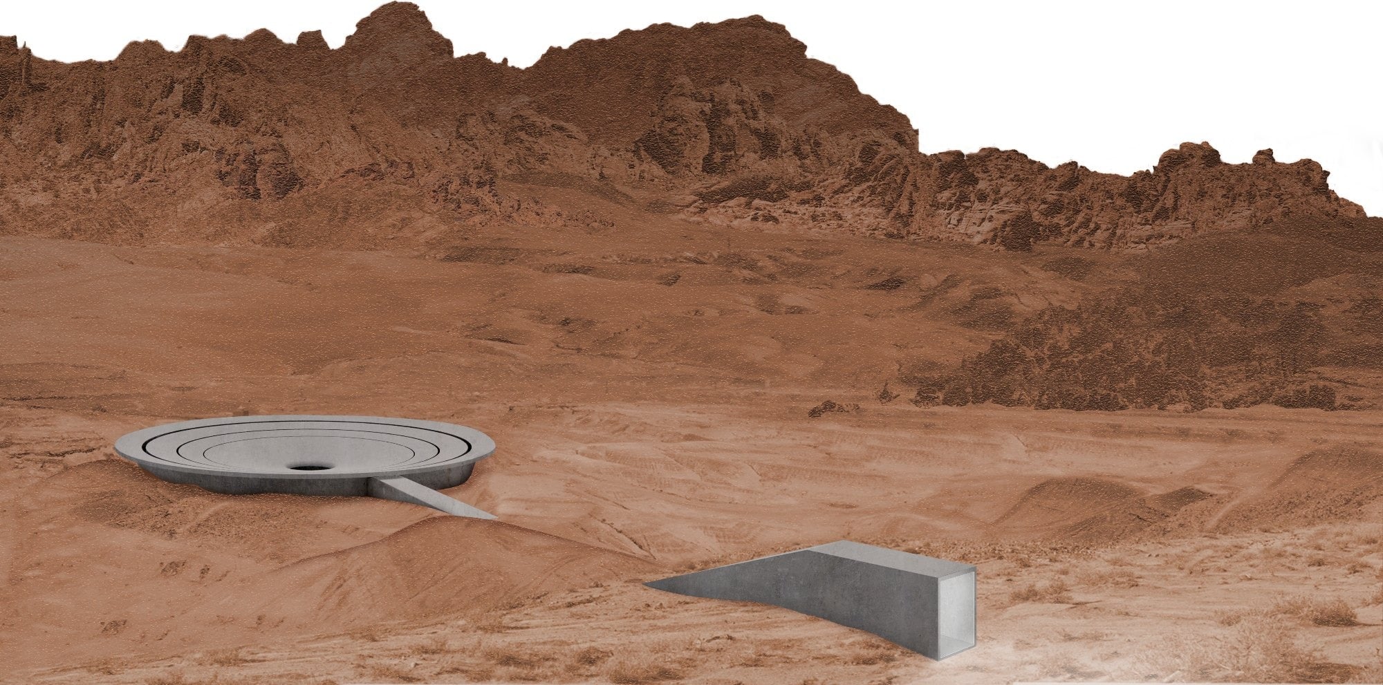 Museo circular semienterrado en un desierto rocoso, propuesta Museum of Emotions